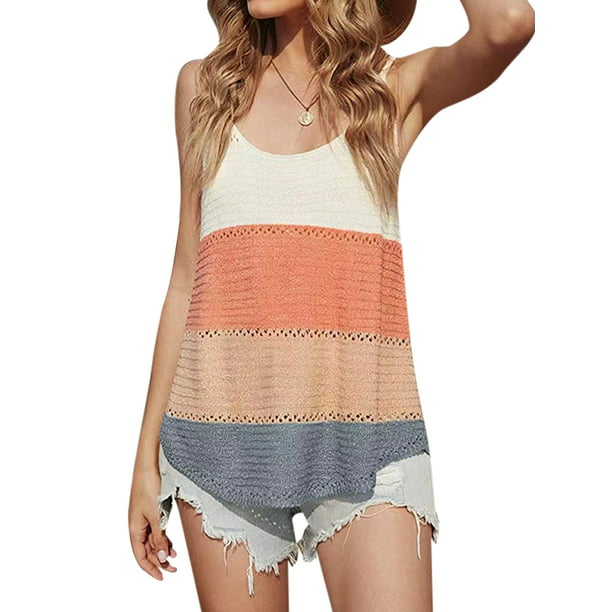 Women Summer Sleeveless Vest Tank Top Knit T Shirt Casual Loose Top Blouse Shirt 